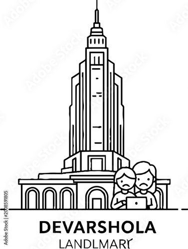 People looking disappointed at urban landmark with laptop