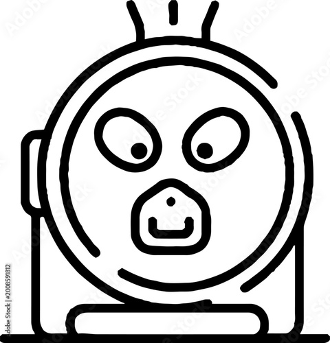 Simple circular character face with large eyes line art icon