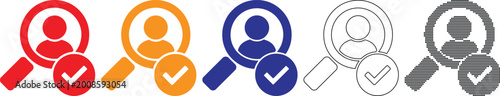Colorful icons of magnifying glasses with check marks and people for search and verification concepts  various colored styles