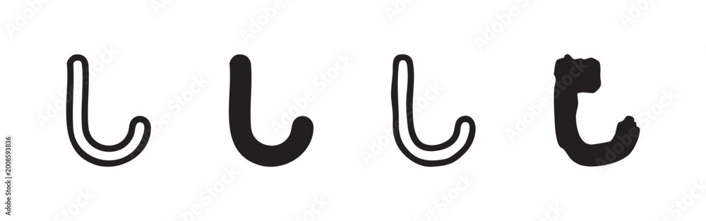 Fototapeta premium Hook or bent rod icon set, black outline and solid silhouette. Fastener, hanger, or utility tool symbol.