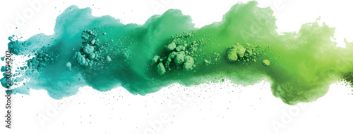 Foto Vibrant emerald green powder plume with detailed particles and textured dust clo