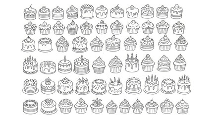 a large collection of different cake drawings
