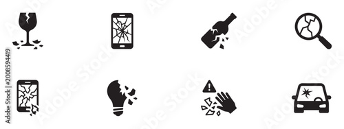 Bild auf Leinwand PrintBroken Glass and Damaged Objects Icon Set