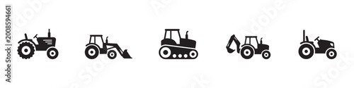 Obraz na plátně Tractor and Heavy Farm Machinery Icon Set