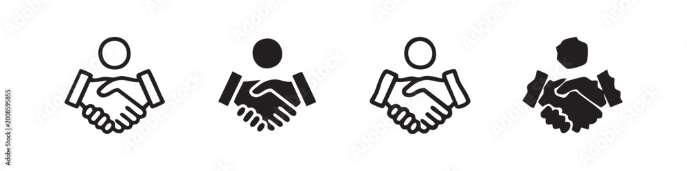 Obraz premium Handshake icon set. Business deal symbol in outline and solid styles. Partnership and agreement vector illustration.