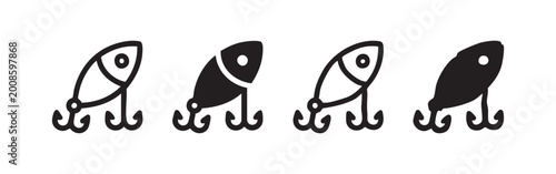 Fotografija Fishing Lure or Wobbler Icon Set with Treble Hooks, for Sport Fishing and Outdoo