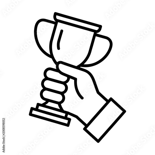 Hand holding a vector trophy to symbolize victory and achievement in a competition or event