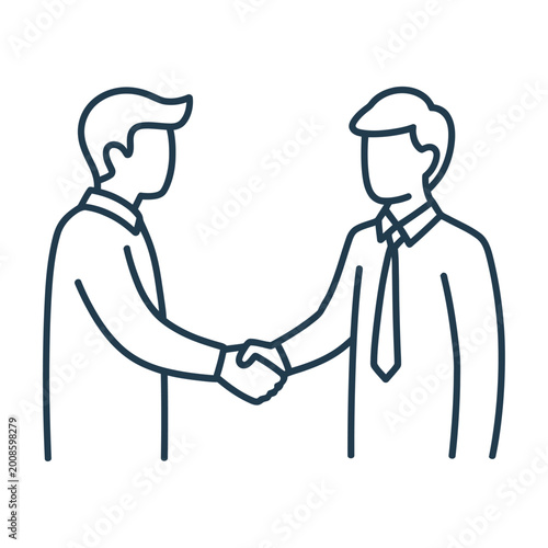 Two professional men in a vector business setting shaking hands to seal a deal