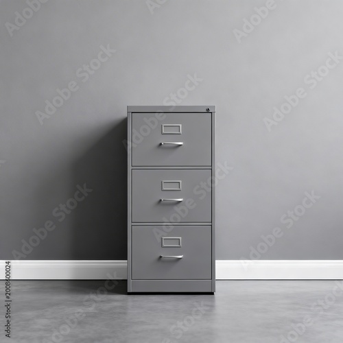 Grey Metal Filing Cabinet in Minimalist Office