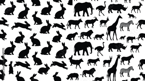 Foto Large Collection of African Safari Wildlife and Rabbit Silhouettes for Nature an