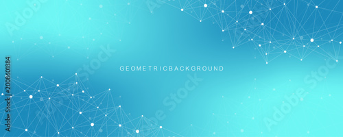 Modern digital technology background design with molecular plexus lines and dots. Futuristic network connection. Data flow. Abstract mesh, big data technology, AI, science, cyberspace.