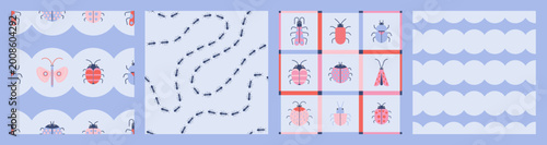 Obraz na plátně Cute insect bug seamless pattern collection