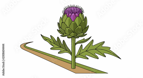 A stylized artichoke with a winding path beside it