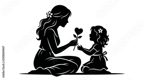 Obraz na płótnie Heartfelt Mother and Child Silhouette Illustration
