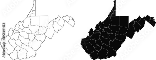 Foto West virginia state map with county borders showing outline and silhouette shape