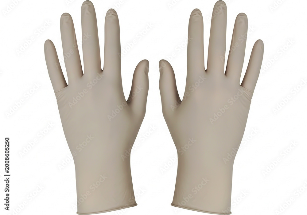 Obraz premium Pair of beige latex disposable gloves ready for use