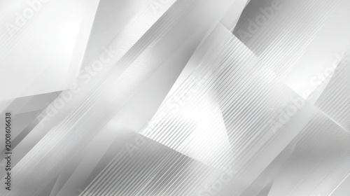 An abstract grayscale image displaying intersecting, layered geometric shapes with diagonal lines and varying tones, creating a sense of depth