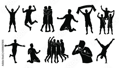 Foto Sports victory celebration and team joy silhouette set for winning moment, achie