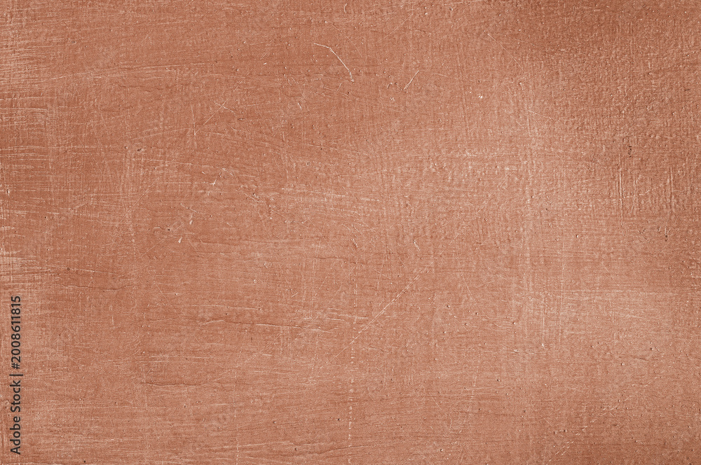 Fototapeta premium Old wooden table texture with scratches and stains. Burgundy vintage background for design, overlays, and decorative backdrops. Close-up textured of aged, patinated copper with warm, rich brown.