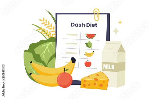 Foto Illustration of DASH Diet Menu for Heart Health and Hypertension