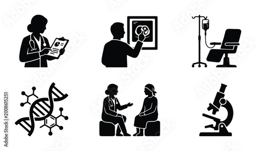 Schilderij op canvas doctor and patient consultation MRI scan IV drip DNA strand cancer treatment mic