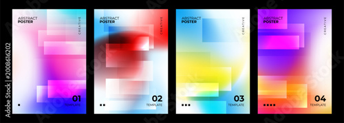 Abstract Posters Collection. Rectangle shapes. Gradient stripes on blurred backgrounds. Defocused color templates for creative graphic design. Vector illustration.