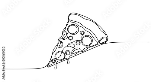 Foto Minimalist Slice of Pizza Drawing, Single Line Art, Food Concept