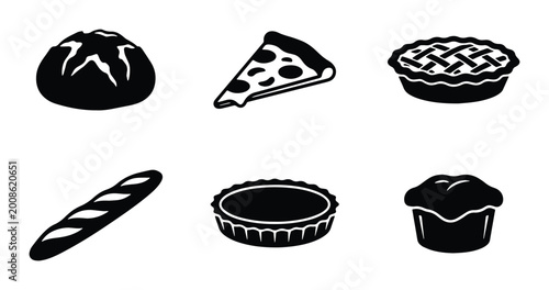Schilderij op canvas vector set of six black and white silhouettes representing various types of brea
