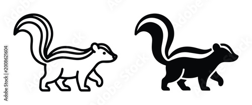 Quadro em tela black and white skunk silhouettes on white background for graphic design purpose
