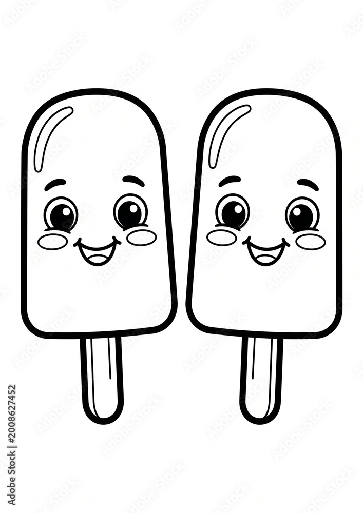 Fototapeta premium Cute cartoon ice cream pops with smiling faces for fun designs