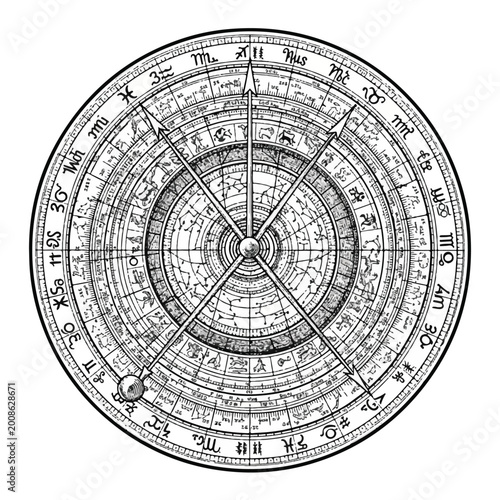 Astrology zodiac wheel chart symbol.