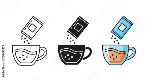 Coffee and sugar sachet vector illustration - Glyph solid icon - Editable modern style icon - Clipart, sticker - icon set - Clipart