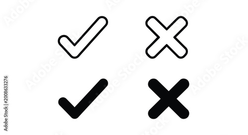 Check mark and cross symbol set in flat style - Line and glyph solid icon and logo template - Clipart, sticker - icon set