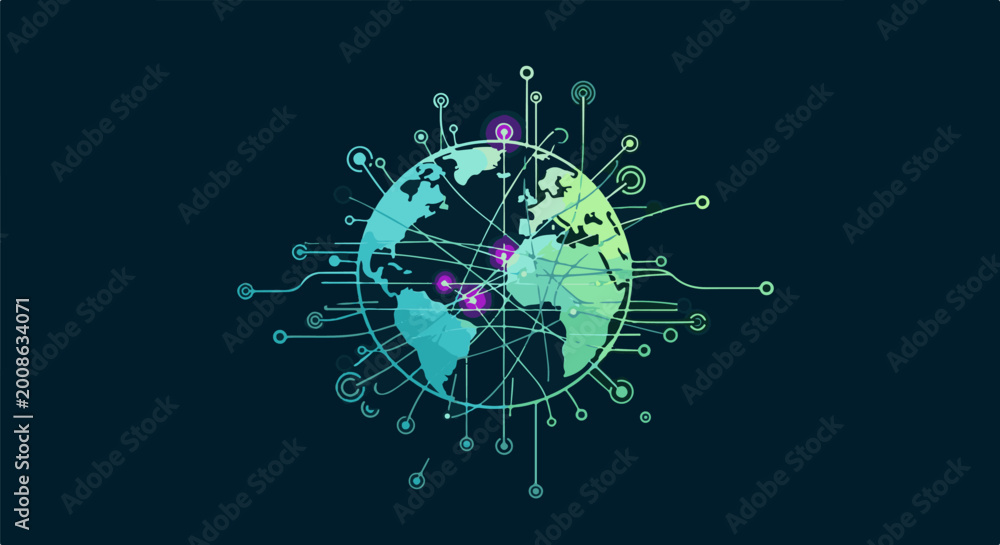 Naklejka premium Global network connections illustrated with a planet earth and abstract lines