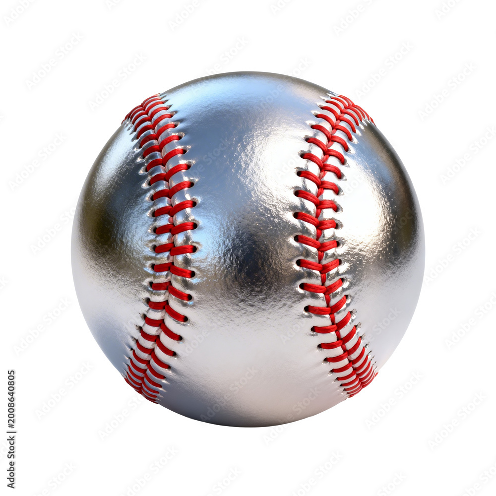 Fototapeta premium [Transparent Background PNG]Silver Metallic Baseball with Red Stitches