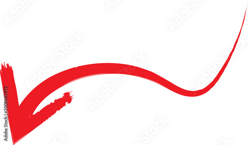 Red brush stroke arrow pointing downward with direction, movement