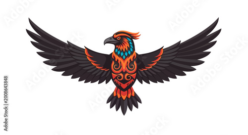 Bild auf Leinwand Phoenix Bird Emblem, Mythical Creature, Stylized Fire Bird with Spread Wings