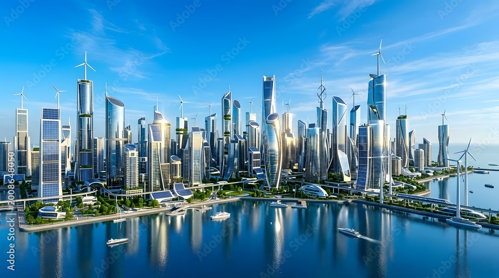 Fototapeta premium Futuristic city skyline solar wind