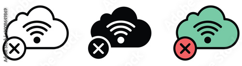 Φωτογραφία Cloud network disconnected icon set, offline status and server down symbols, int
