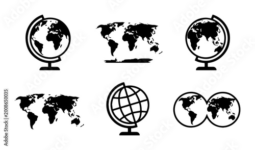 Bild auf Leinwand world map globes in various styles and orientations as vector graphics