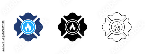 Obraz na płótnie Fire department Icon | Firefighter Maltese Cross Icon Set with Flame Symbol | Fi