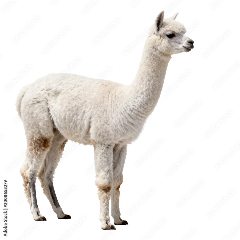 Fototapeta premium [Transparent Background PNG]A single white alpaca standing on white background