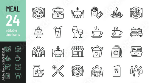 Принти на полотні Meal Line Editable Icons set