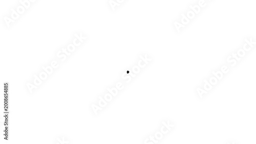 Abstract black dots converging to the center on a white background. Animation of a swarm of particles in a minimalist style, gathering at one point.