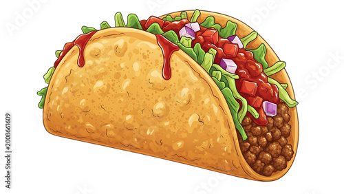 Delicious Beef Taco with Toppings and Sauce - PNG Illustration