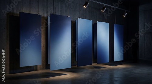 Modern Art Installation Featuring Vertical Panels with Dramatic Lighting.