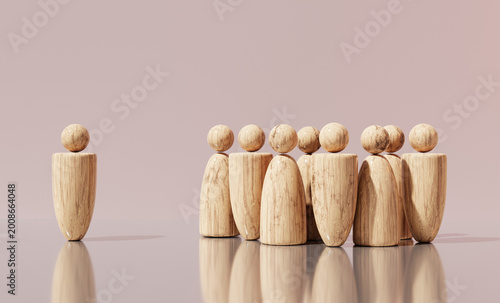 Abstract Wooden People – Teamwork, and Success Concept. The scene symbolizes people working together to build ideas, manage resources, and achieve common goals in business 3D rendering