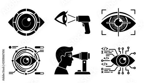 eye inspection and surveillance technology vector set on white background