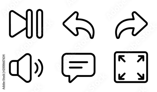 Fotografie play/pause forward/reverse speaker volume comment and arrow navigation symbols