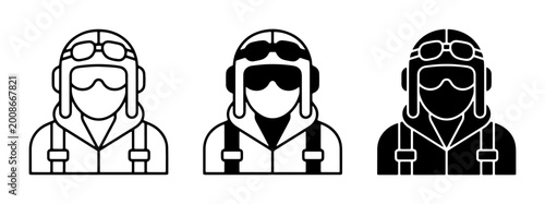 Schilderij op canvas aviators in flight gear outlined and filled versions vector illustration